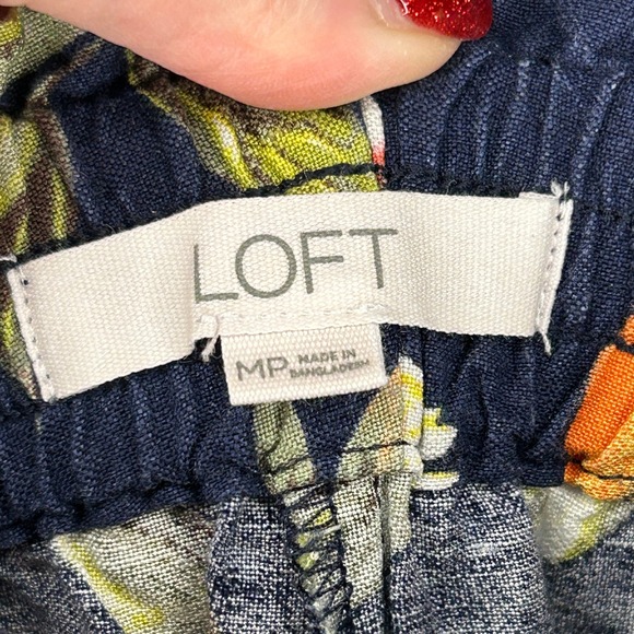 LOFT Navy Blue‎ Orange Citrus Linen Blend Cropped Wide Leg Pants Women M Petite - Picture 5 of 9